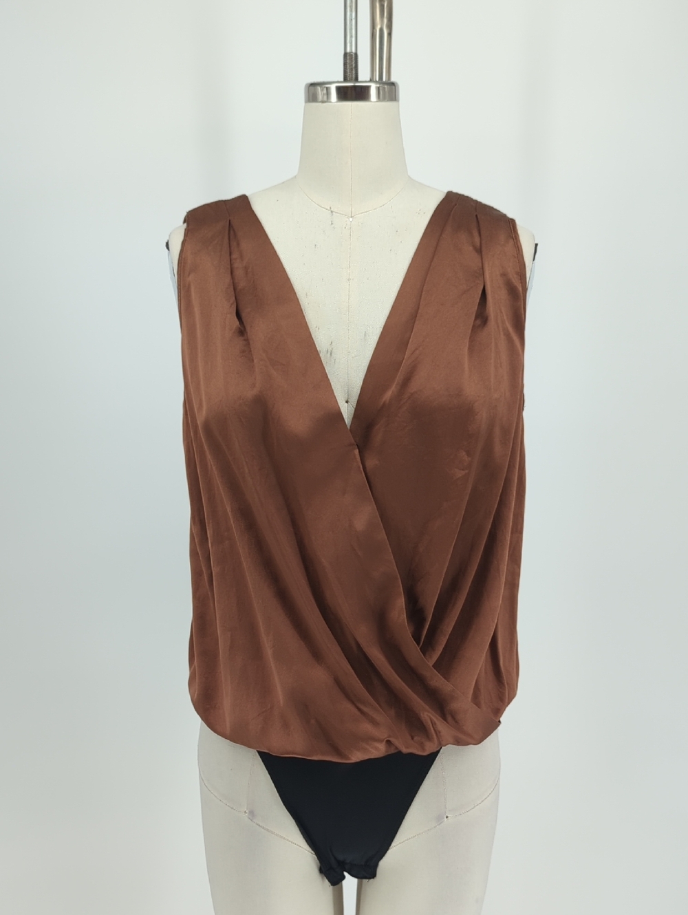 Amanda Uprichard Satin Bodysuit Brown size Medium preppy Business casual office